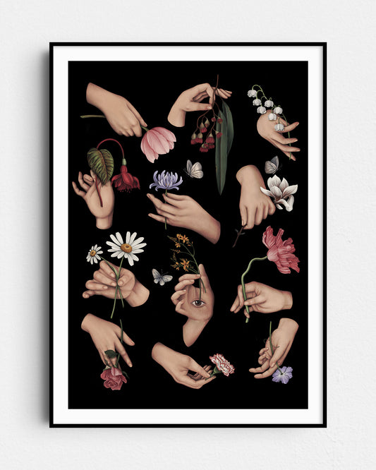 12 Ways of Holding a Flower - Dark Floral Art print
